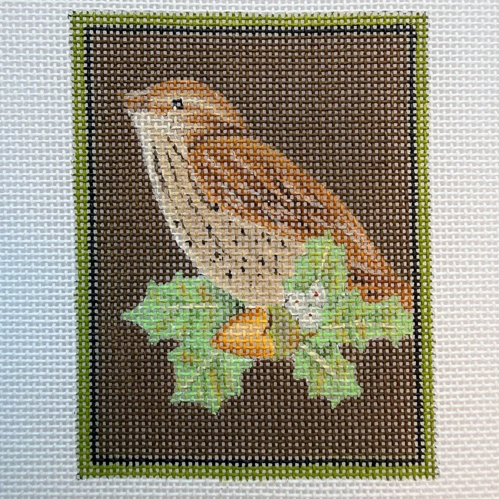 Mary Lake Thompson Brown Bird Hand Painted Needlepoint Canvas MLT1756 Vintage